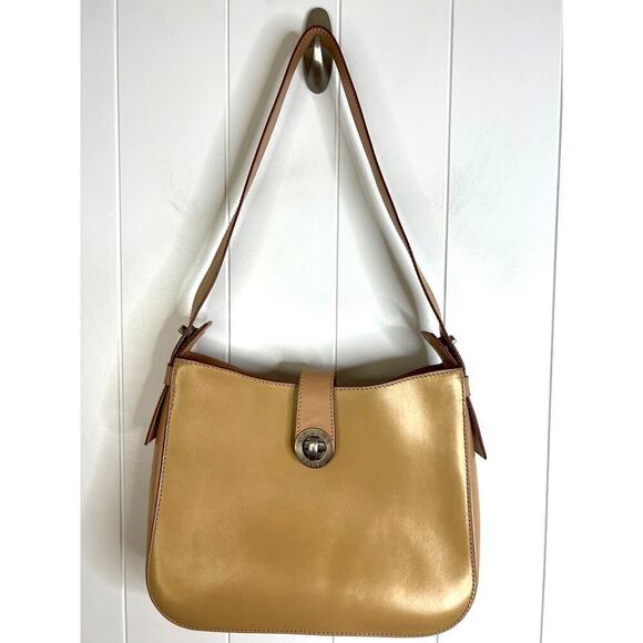 Celine Paris Tan/Gold Leather Brushed Stainless Hardware Shoulder Purse - Picture 1 of 11